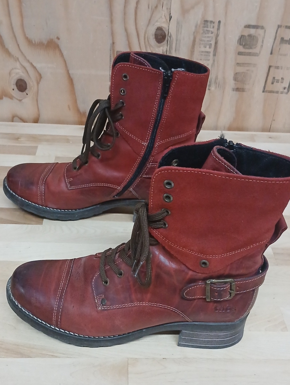 Taos Footwear Red-Brown Leather Lace-Up Combat Boots Zipper Side Size 41 (10) - Picture 4 of 12